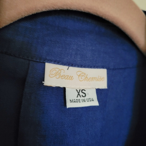 Beau Chemise Linen Lagenlook Button Down Shirt Blue - Picture 4 of 5